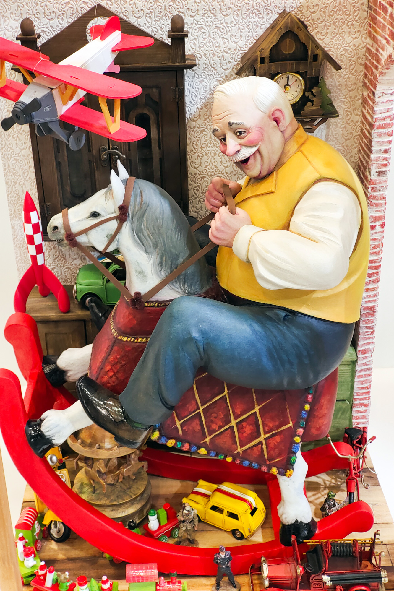 Silly Grandpa on a rocking horse