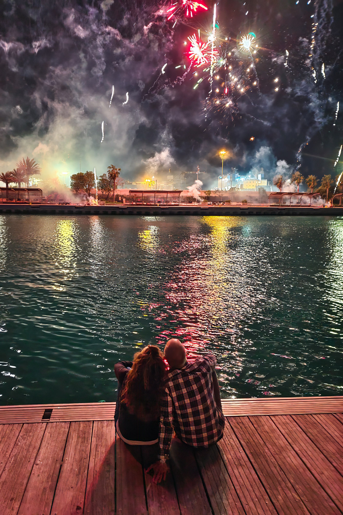 Couple in love watching fireworks